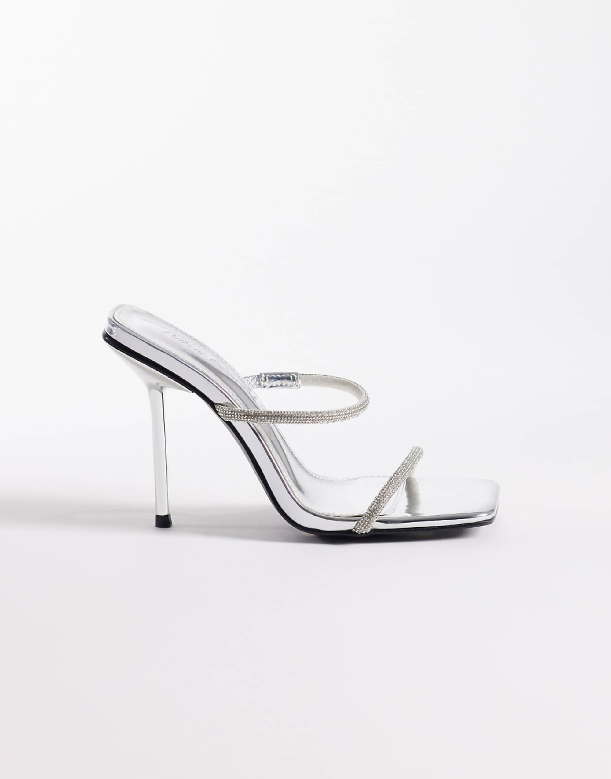 Public Desire Embellished Heeled Mule Sandals in Silver
