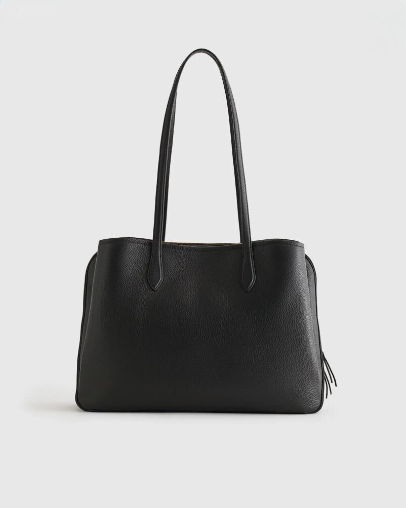 Italian Leather Triple Compartment Work Tote in Black