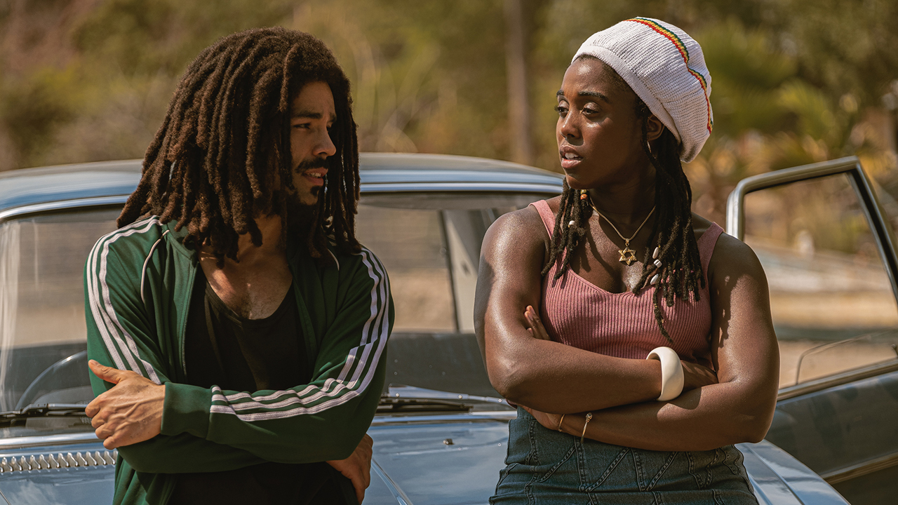 Lashana Lynch and Kingsley Ben-Adir as Rita and Bob Marley in Bob Marley: One Love