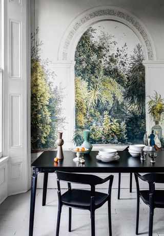 a decorative wall mural of a landscape
