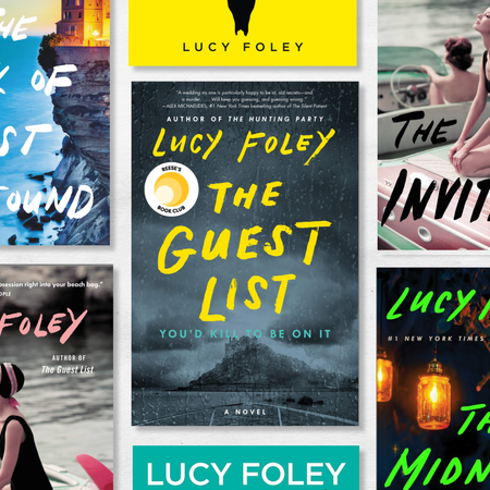 a collage of lucy foley book covers including the guest list the midnight feast and more