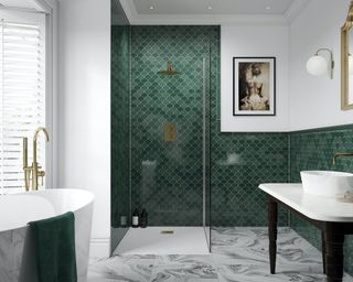 green scallop tiles in bathroom