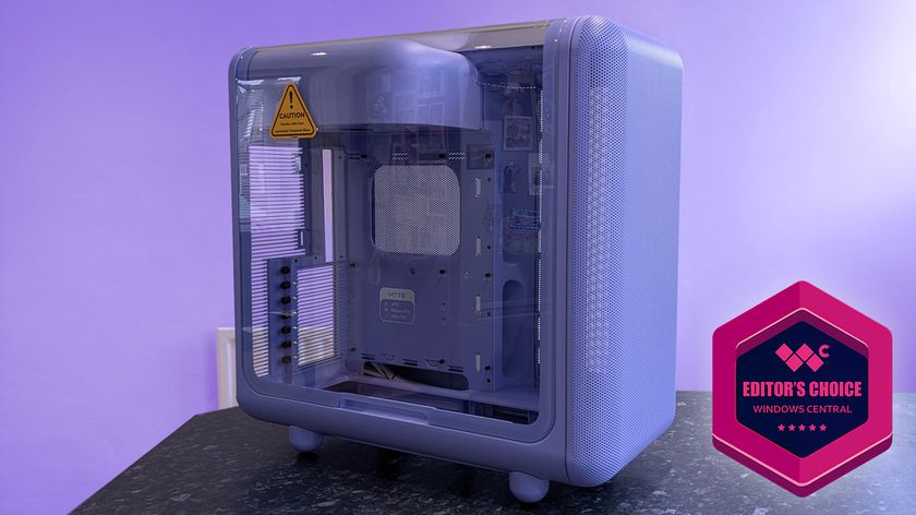 HYTE X50 PC case in Taro Milk with Windows Central Editor's Choice badge
