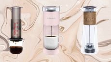 A trio of portable coffee makers from Aeropress, Keurig, and, Ethoz