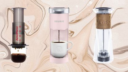 A trio of portable coffee makers from Aeropress, Keurig, and, Ethoz
