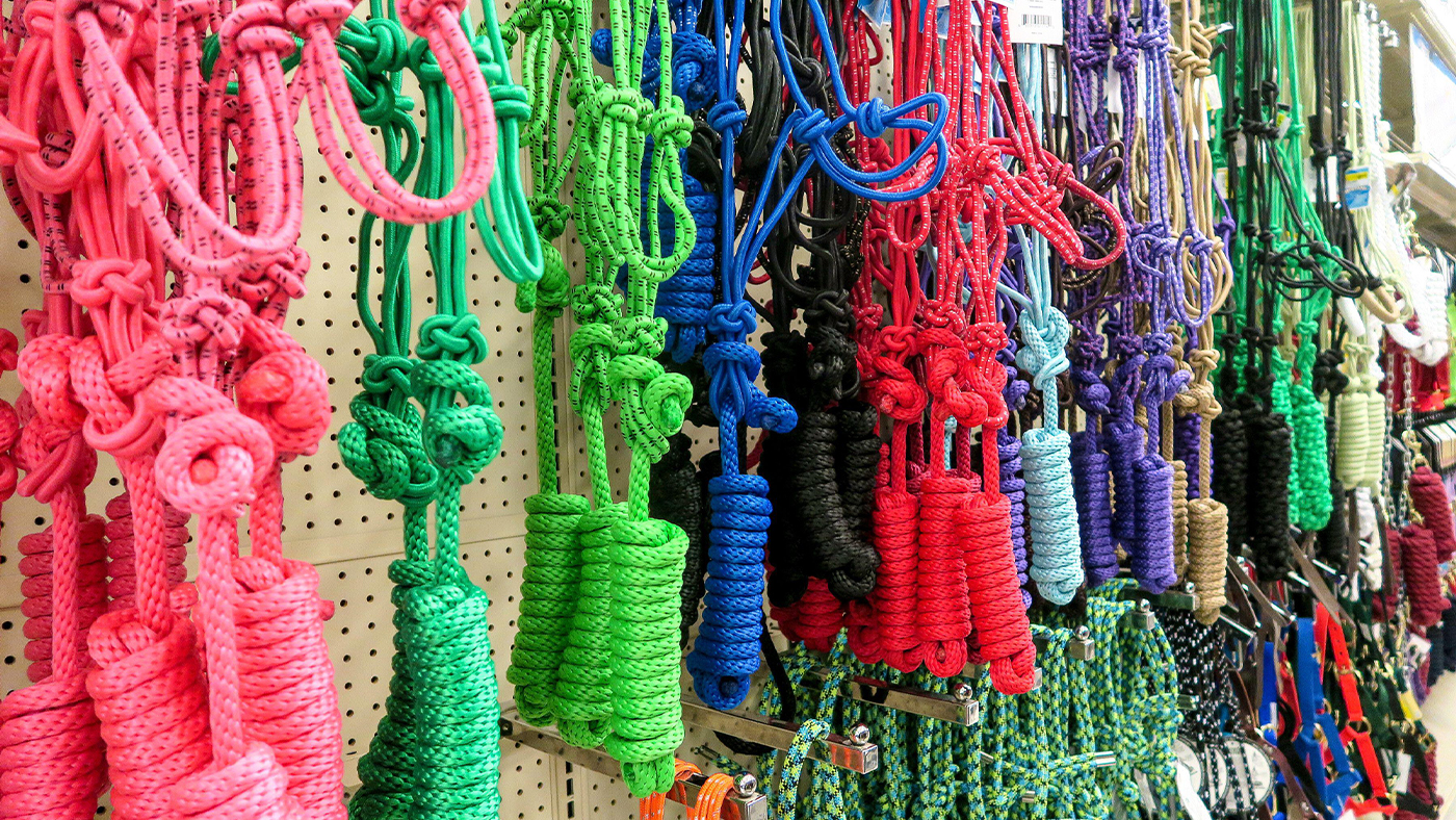 Selection of brightly coloured rope halters