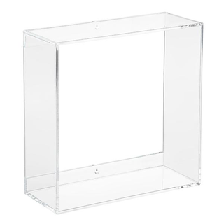 A clear acrylic display cube