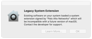 Legacy System Extension Catalina Alert
