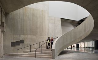 The central concrete staircase at the base of Switch House