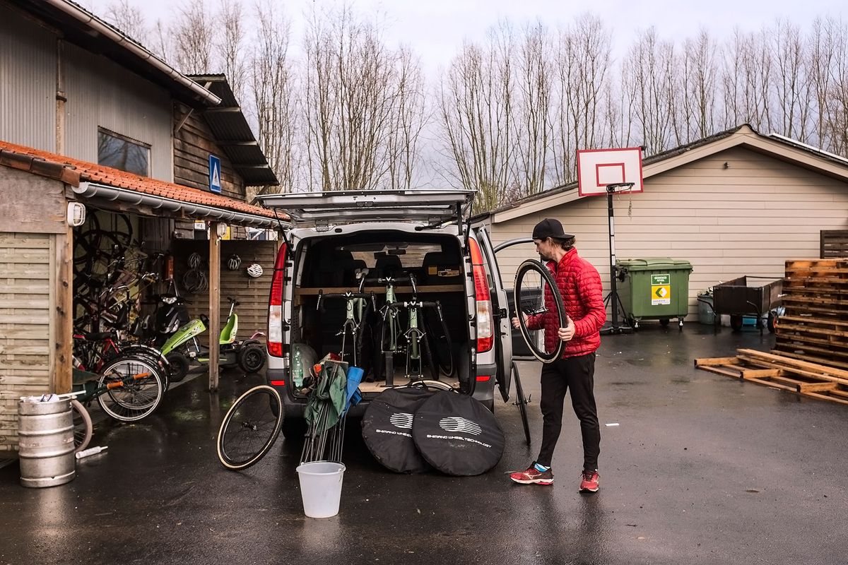 Andrew Juiliano - Namur World Cup bound, but first, stuff all the bikes and wheels into the back of the work van in Oudenaarde, Belgium.