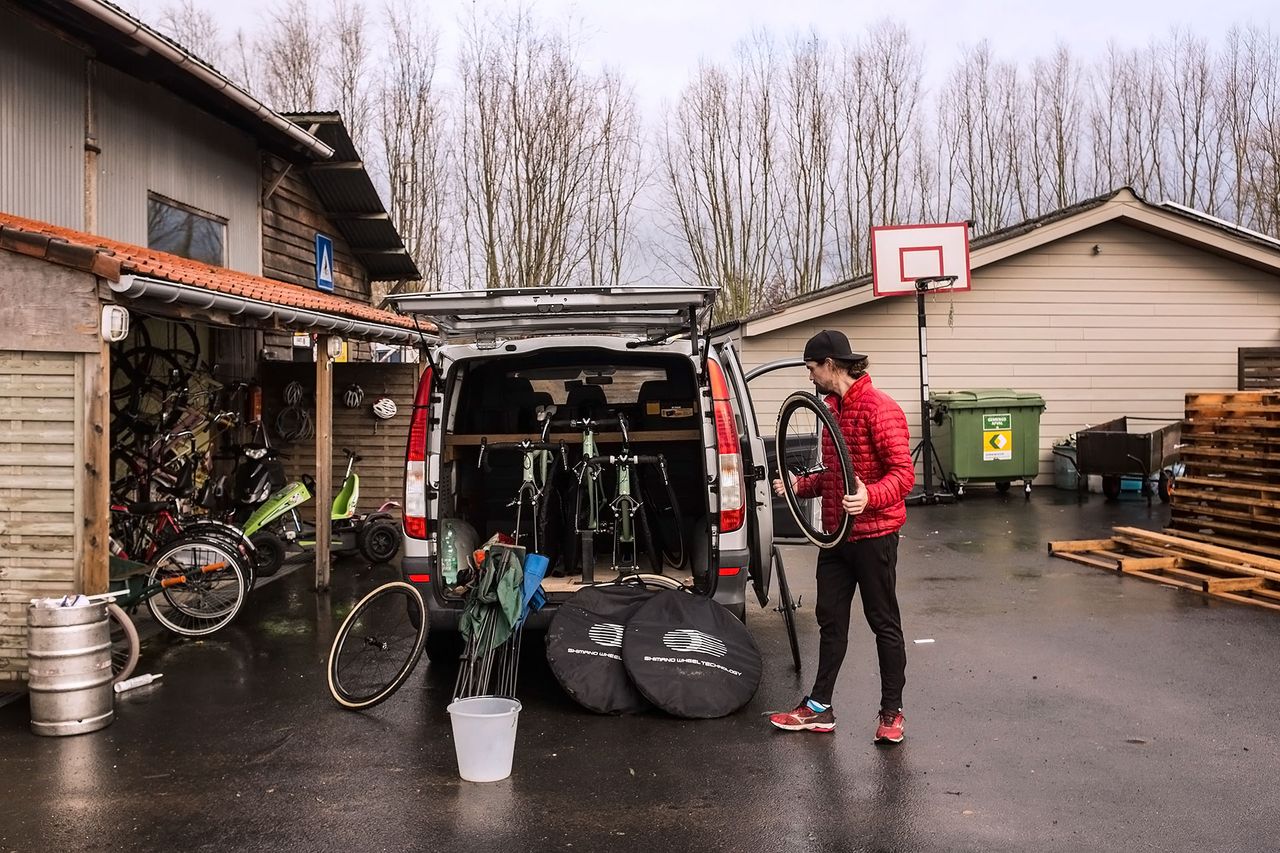 Andrew Juiliano - Namur World Cup bound, but first, stuff all the bikes and wheels into the back of the work van in Oudenaarde, Belgium.