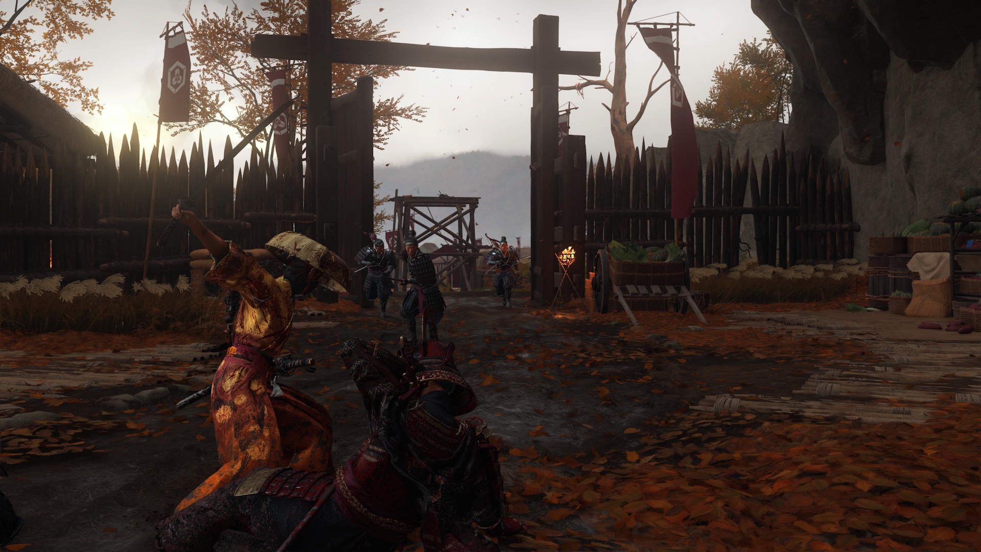Ghost of Yotei screenshot of Atsu fighting many enemies with her katana