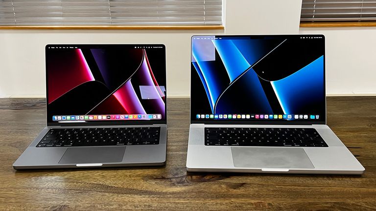 MacBook Pro 2021 14 inch and 16 inch models side by side