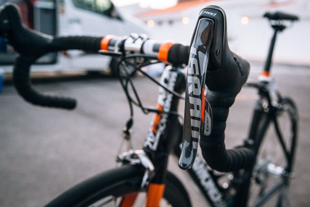Gaimon prefers his handlebars and shifters positioned in a slightly more upright position.