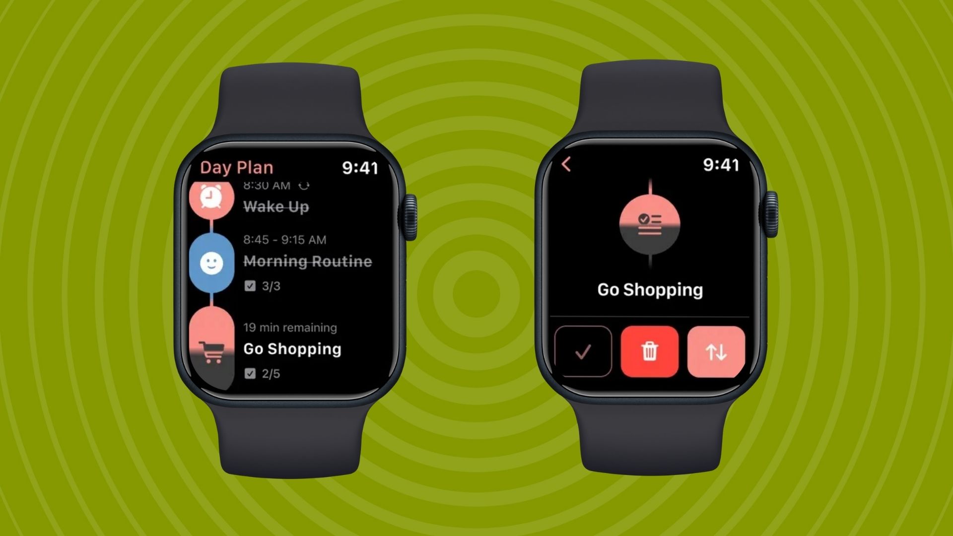 structured app on apple watch on a green background