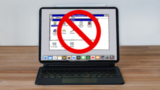 No Entry sign on an iPad Pro running Windows 3.1 in iDOS 2