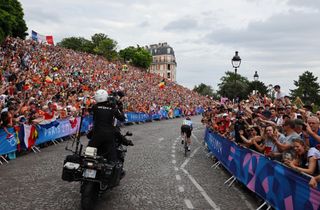 Remco Evenepoel solo on the Montmartre climb at the Paris 2024 Olympic Games