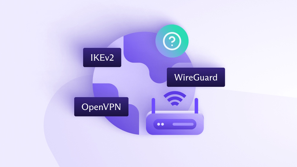 An illustrated diagram showing a router together with the words WireGuard, OpenVPN and IKEv2 protocols overlaying the planet Earth.