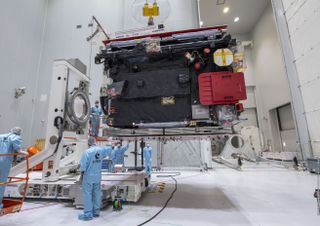 ESA’s Jupiter Icy Moons Explorer (JUICE) spacecraft being unpacked at Europe’s Spaceport in French Guiana.