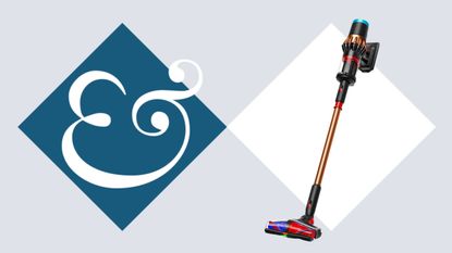 Dyson V16 Piston Animal on tile background next to Homes & Gardens '&' logo.