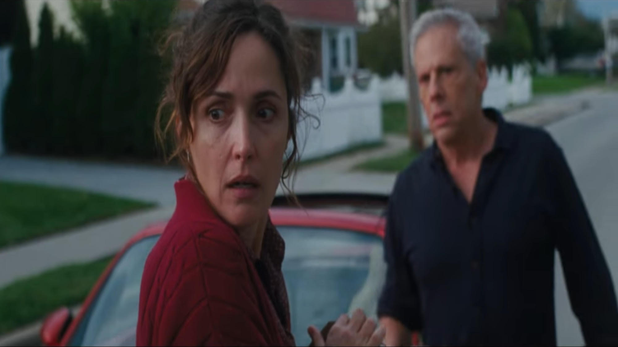Rose Byrne with a worried expression in If I Had Legs I'd Kick You