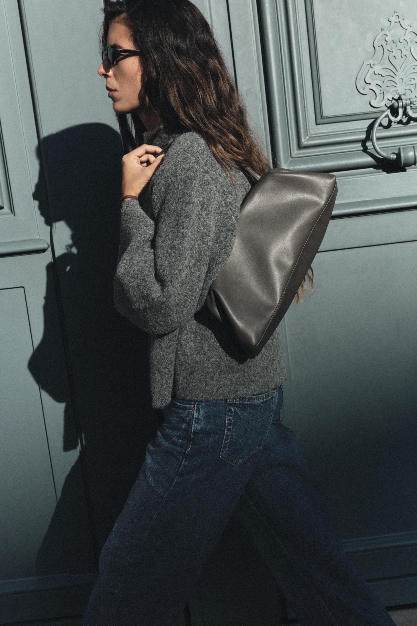 Elongated Shoulder Bag - Gray - One Size Only