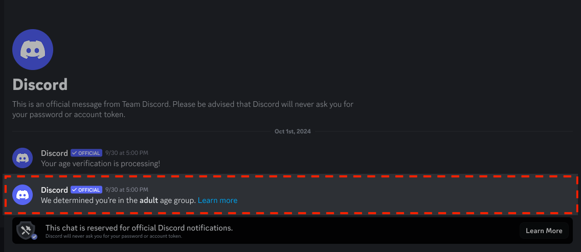 Discord age verification message