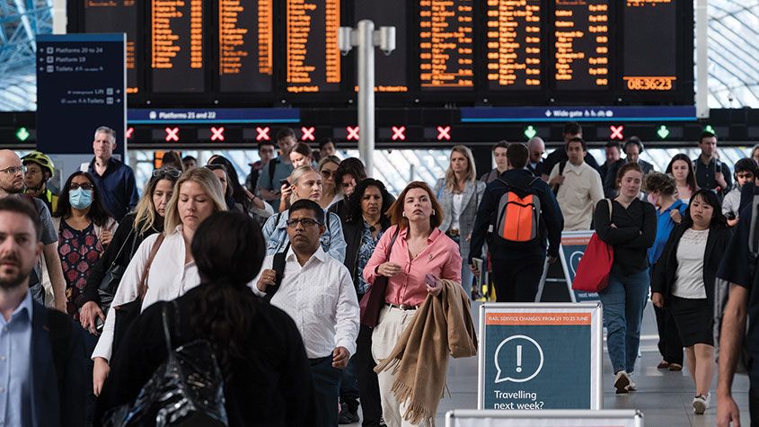 Commuters at a railway station