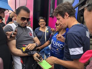 Rigoberto Uran (EF Education First) signs autographs for his Colombian fans at the 2019 Tour of California