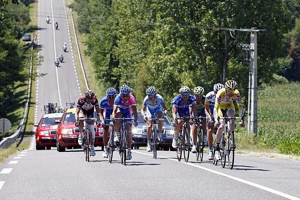 The lead group of eight riders