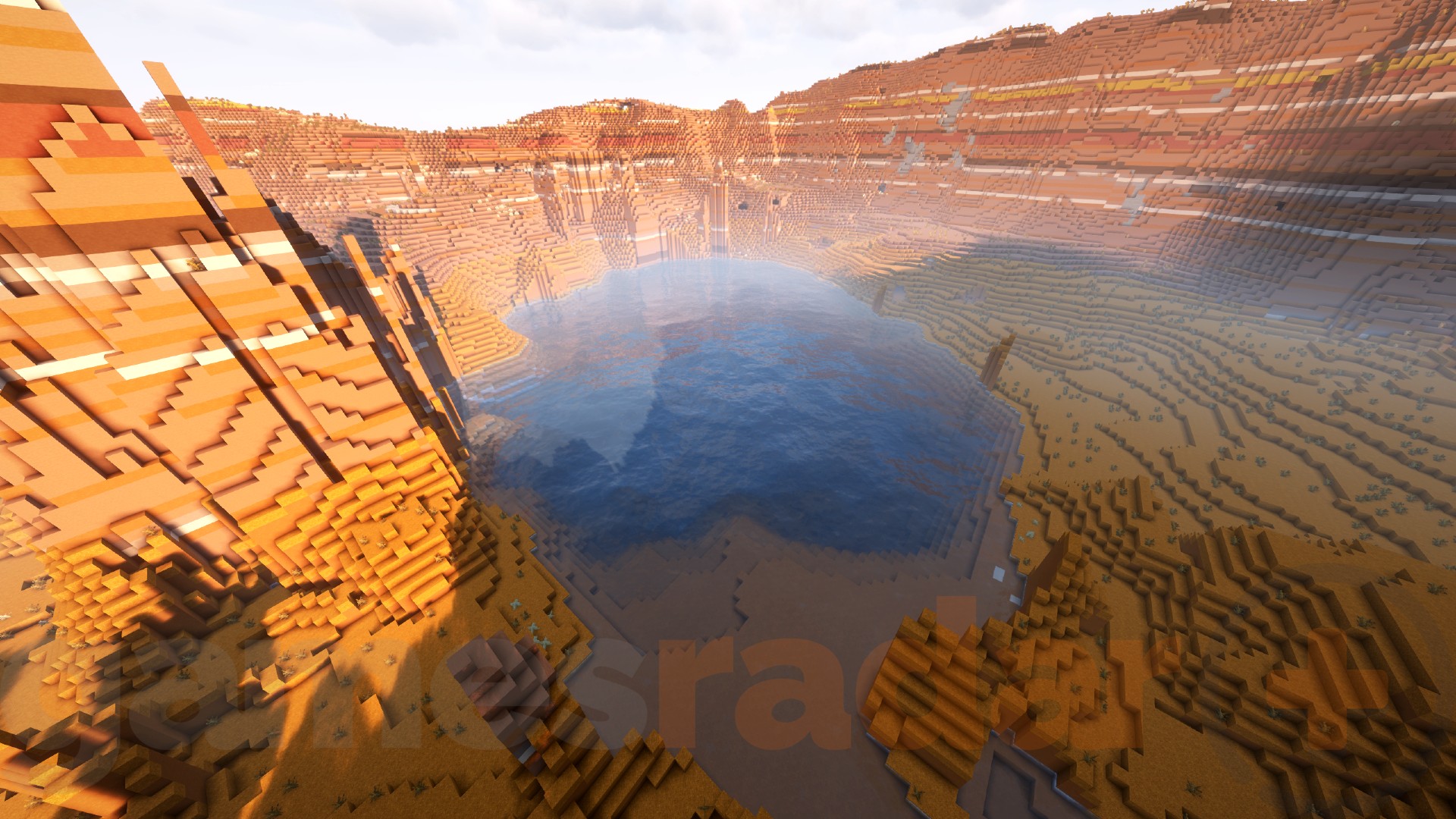 A large lake in the middle of a badlands biome in one of the best Minecraft seeds.
