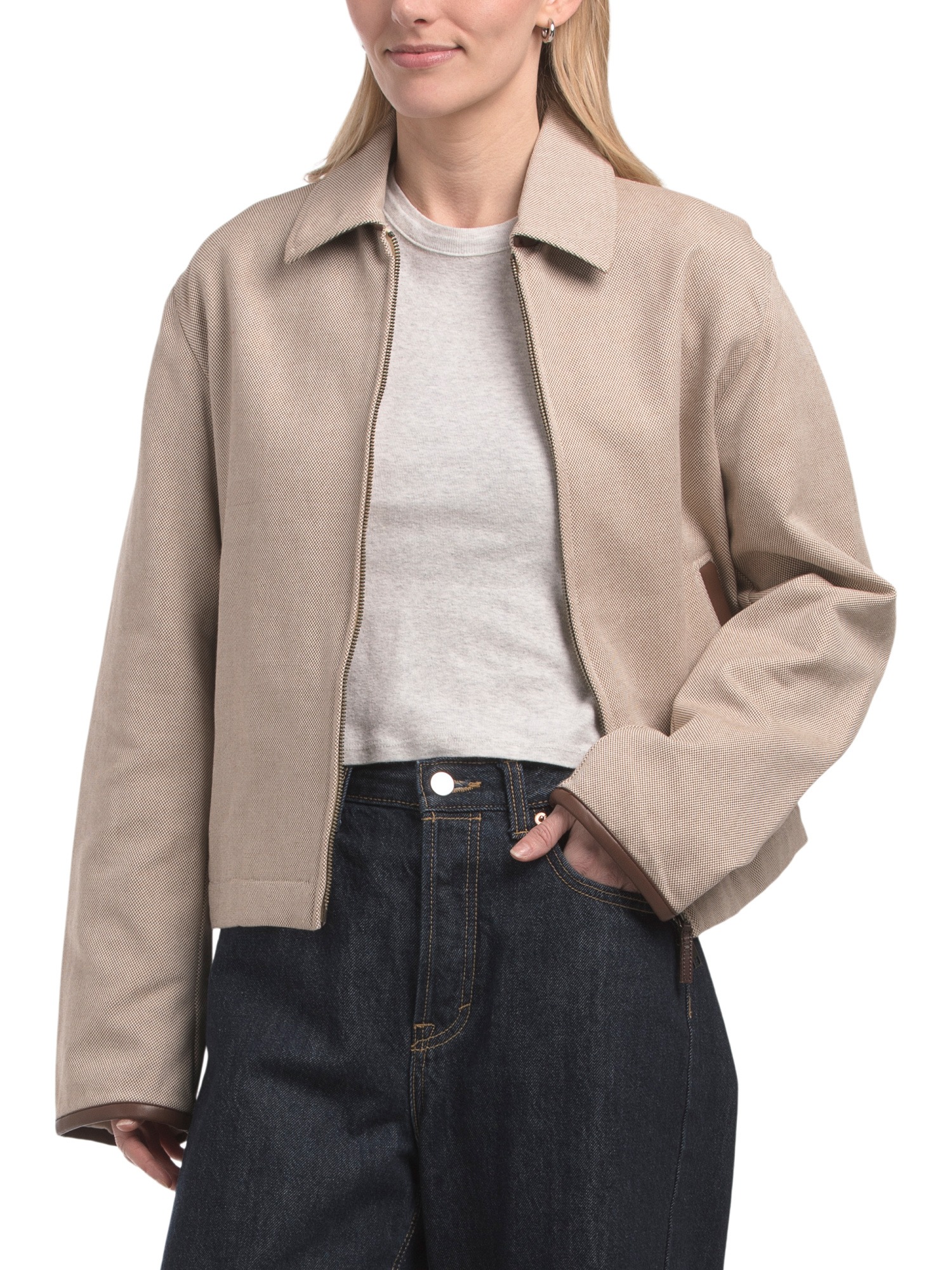 Vince, Faux Leather Trim Cropped Jacket