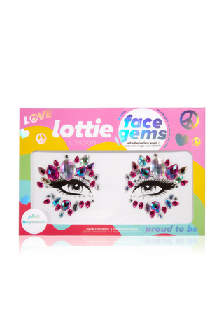 A set of Lottie face gems set against a white background.