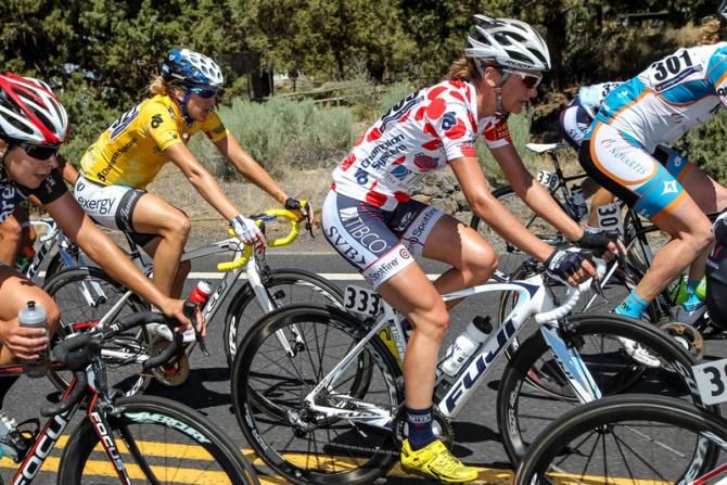 Claudia Hausler (TIBCO) and race leader Kristin McGrath (Exergy) stuck close to each other all day.