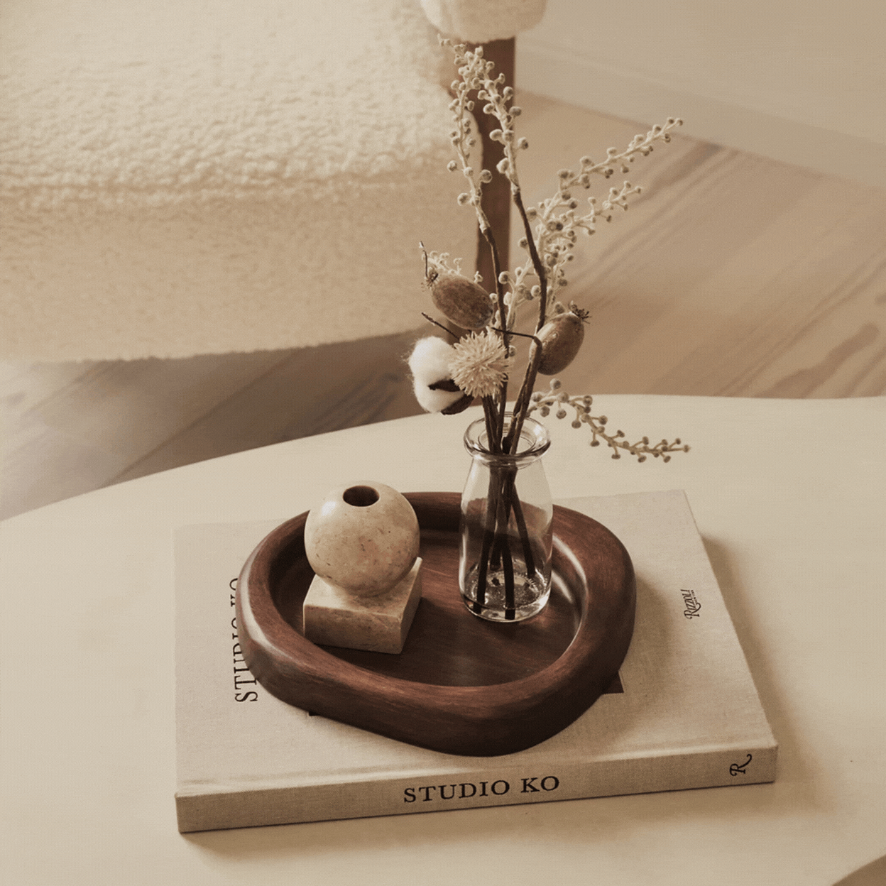 William Wood Dark Wood Irregular Decorative Tray.