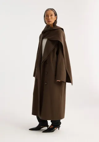 Double-Faced Wool Scarf Coat | Taupe