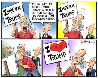 Political cartoon U.S. Trump impeachment Mike Pence
