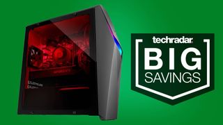 large black gaming PC against green background