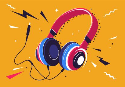 An illustration of a pair of colorful headphones