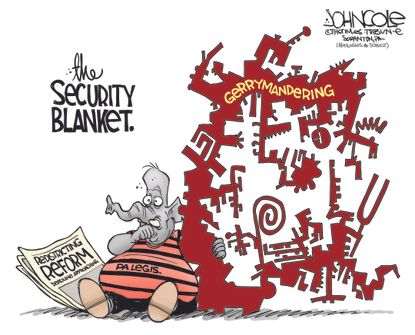 Political Cartoon U.S. Pennsylvania legislature gerrymandering security blanket