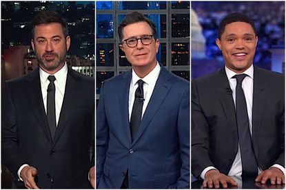 Stephen Colbert, Trevor Noah, and Jimmy Kimmel mock Trump's wall versus wheel lesson