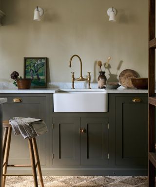devol kitchens shaker kitchen with green-gray cabinets