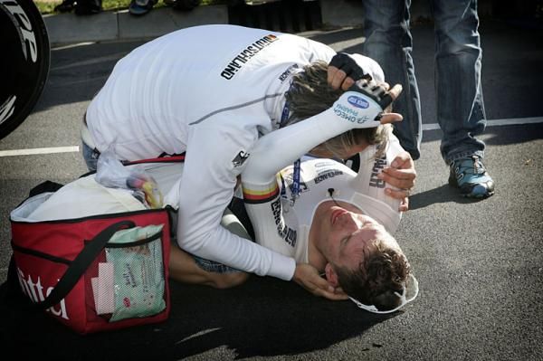 Tony Martin (Germany) recovers after his winning effort
