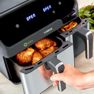 Tower Vortx 9 Litre Duo Capacity Basket Air Fryer with Smart Finish cooking on countertop