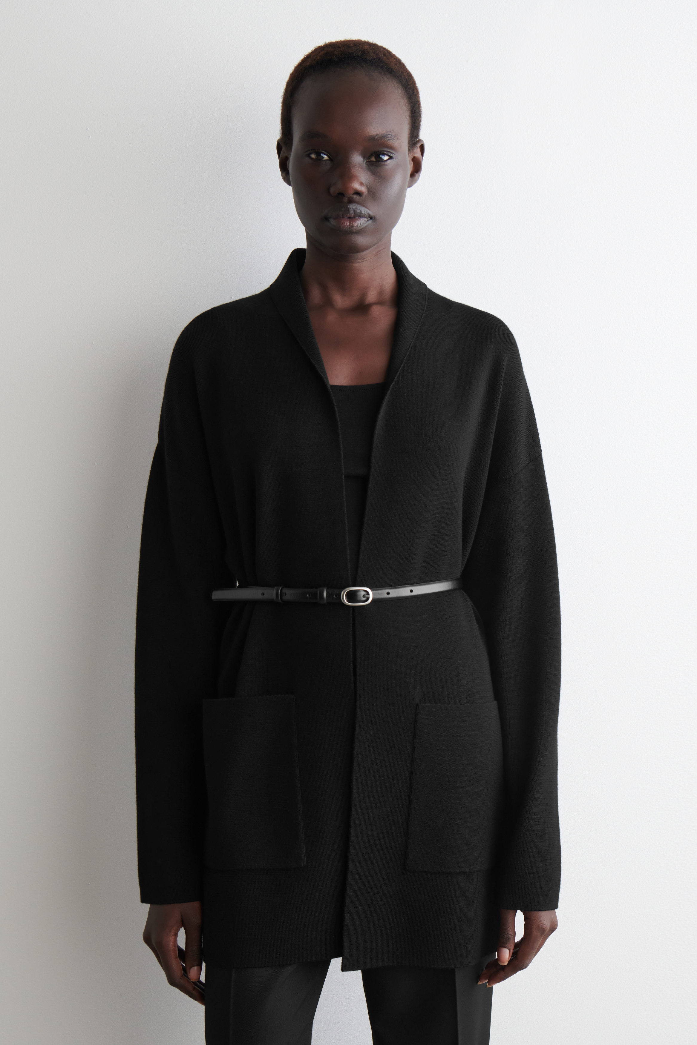 Draped-Collar Merino Wool Cardigan