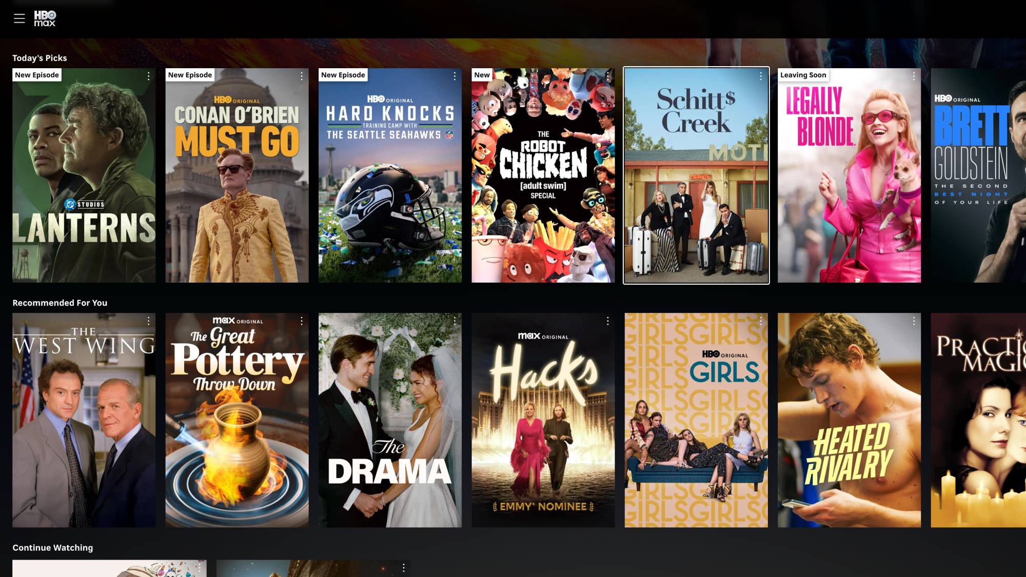 A screenshot of the HBO Max homepage in September 2026