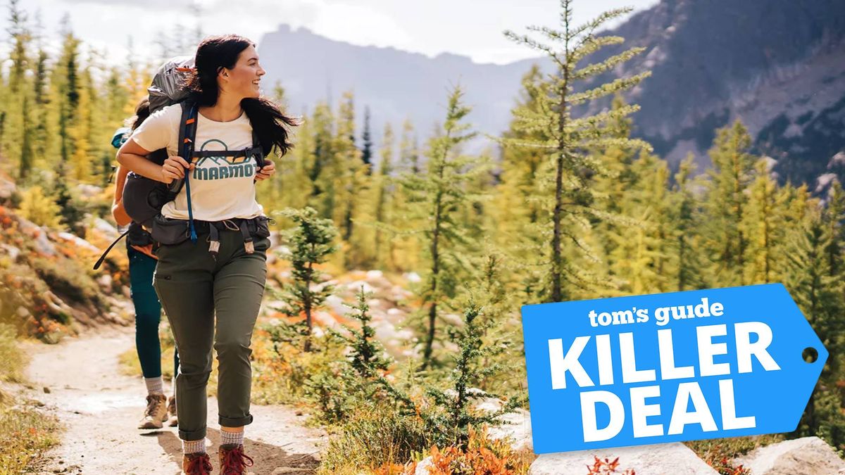 Female hiker with Marmot shirt