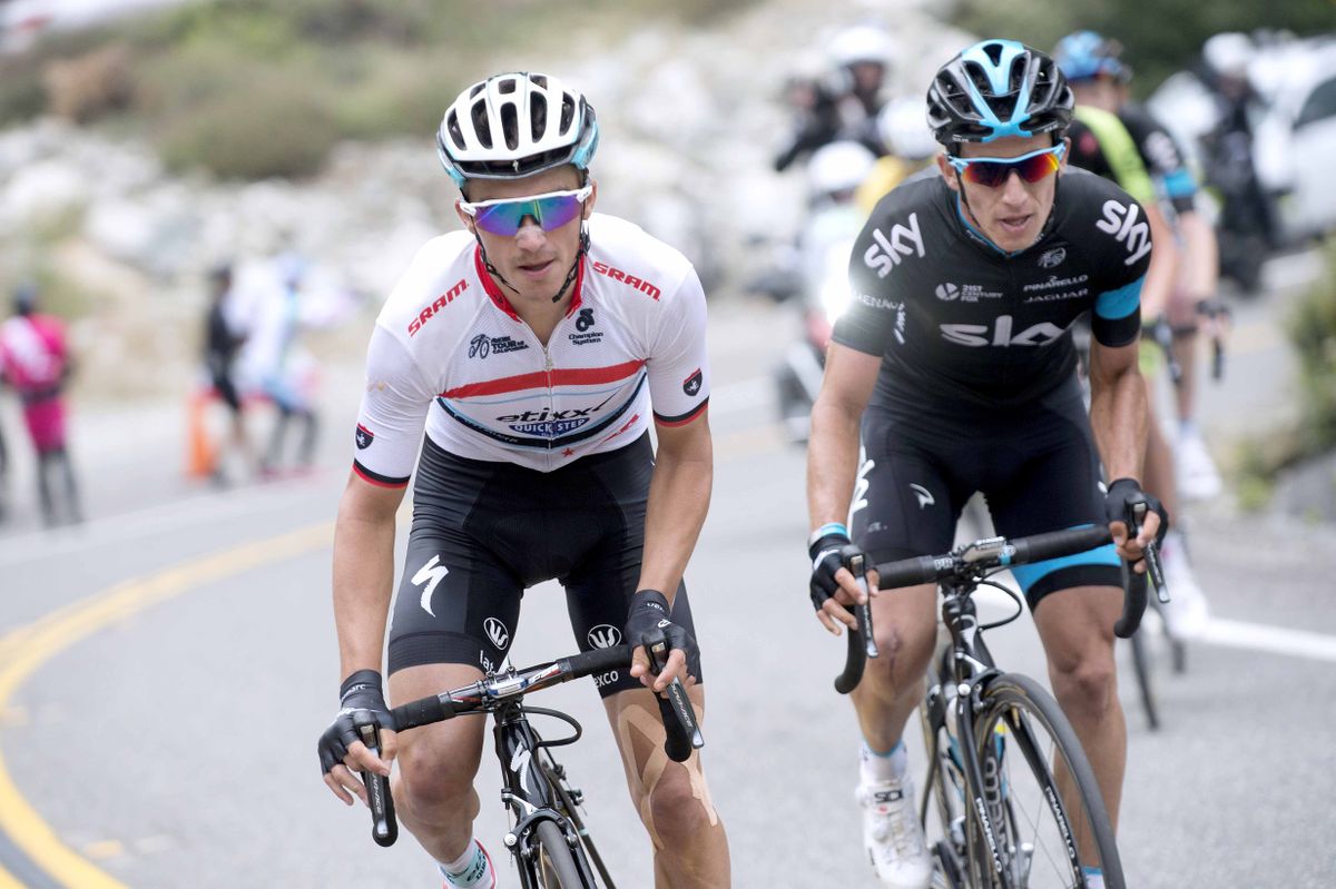 Julian Alaphilippe (Etixx-Quickstep) climbing with Sergio Henao before putting the hammer down
