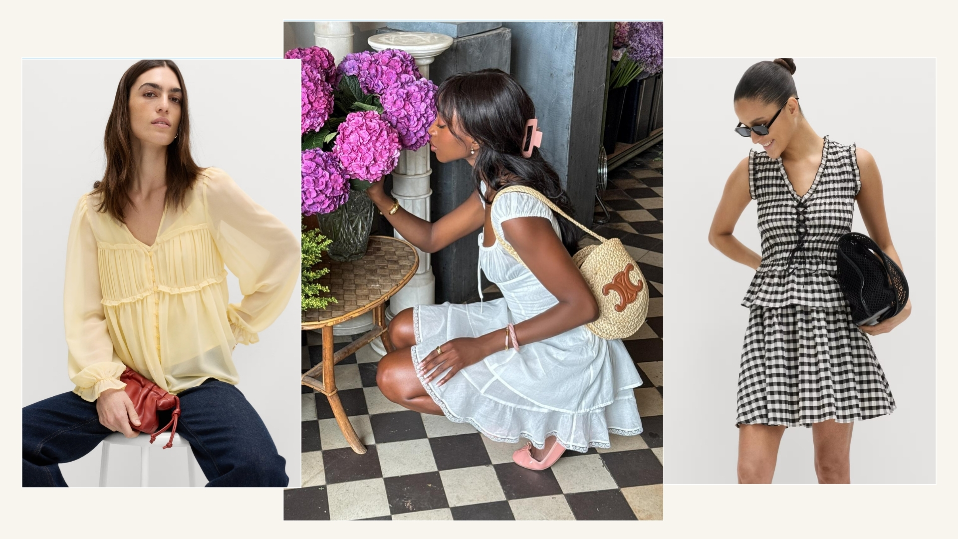 Collage of pictures from M&amp;S new in spring pieces and french influencer Emmanuelle K