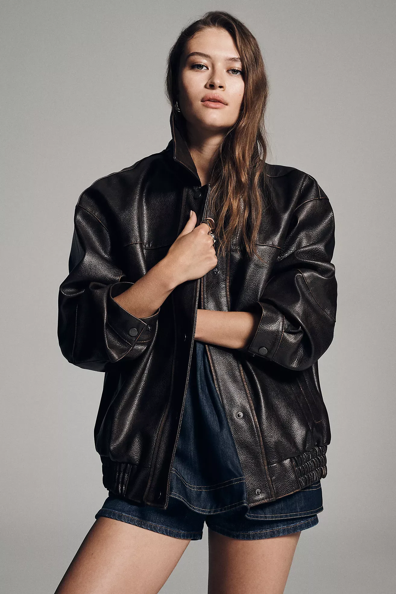 Pilcro Oversized Washed Faux-Leather Jacket
